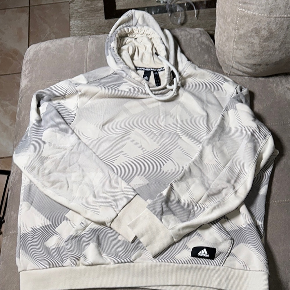 Adidas Cream Gray Hoodie Sweatshirt